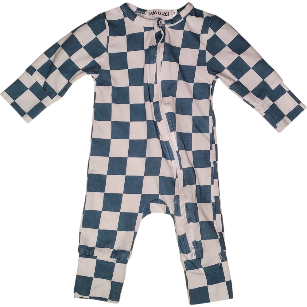 Bella Berry One-piece Footless Sleeper White|Green Check Baby 3-6 Months
